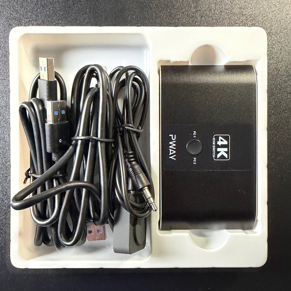 PWAY 2 Port USB KVM Switch 4K 60Hz HDMI 2 In 1 Out 3 USB Ports Hub Black K6
